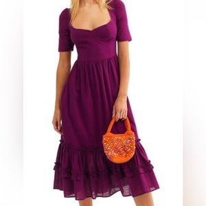 Free People Francis Tie Back Maci Dress 1/4 Sleeve Purple Size Large